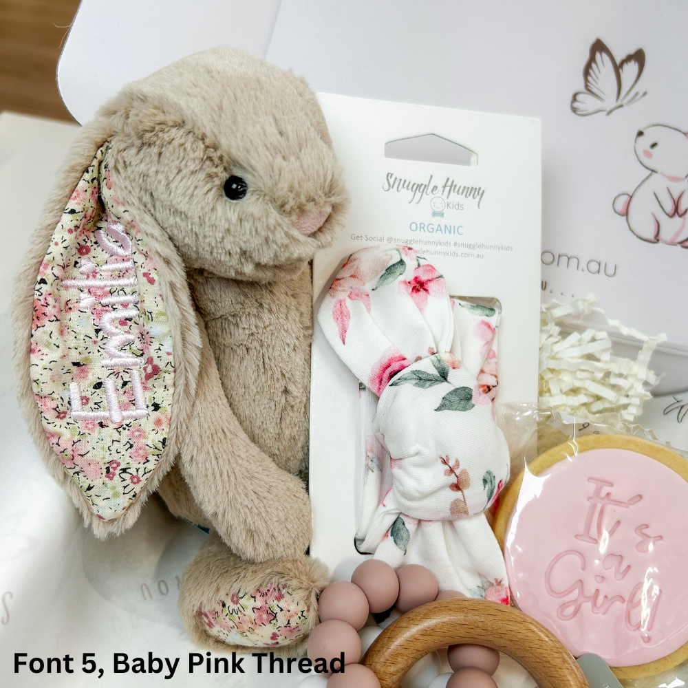 Personalised Beige Blossom Jellycat Bunny & Pink Blanket Gift Set