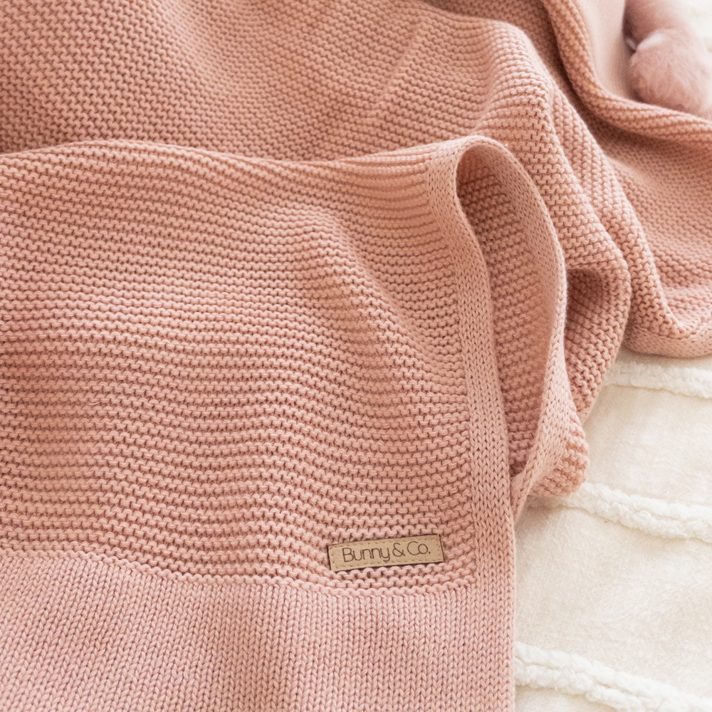 Personalised 100% Cotton Knit Baby Blanket - Dusty Pink