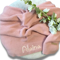 Personalised pink knit baby blanket australia perth delivery