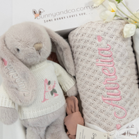 Personalised Snuggle Bunny & Blanket Gift Hamper - Warm Grey