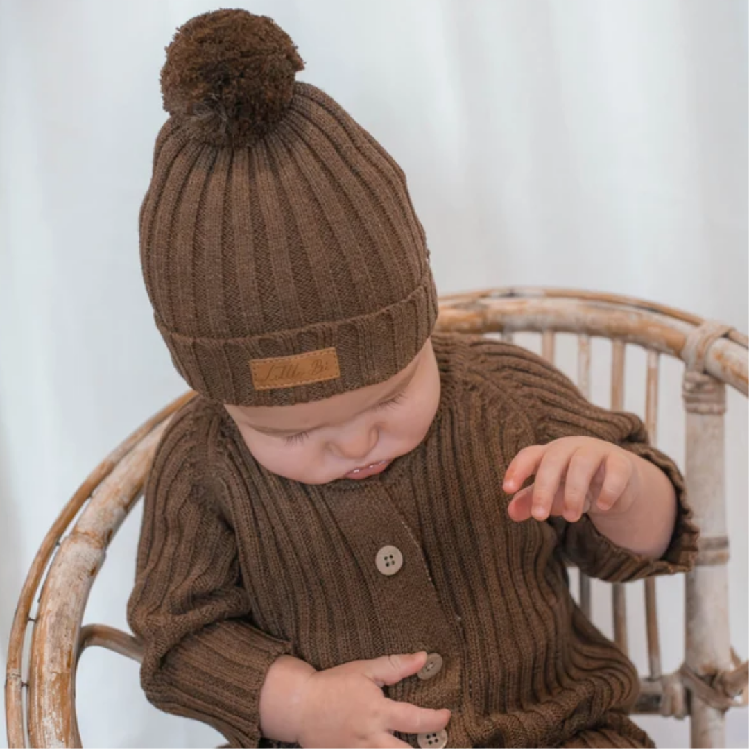 Little B's Knitted Cotton Rib Beanie - Chocolate
