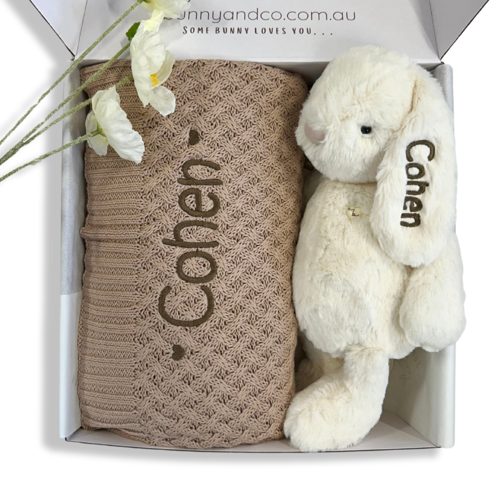 Personalised Snuggle Hunny Blanket & Marshmallow Snuggle Bunny