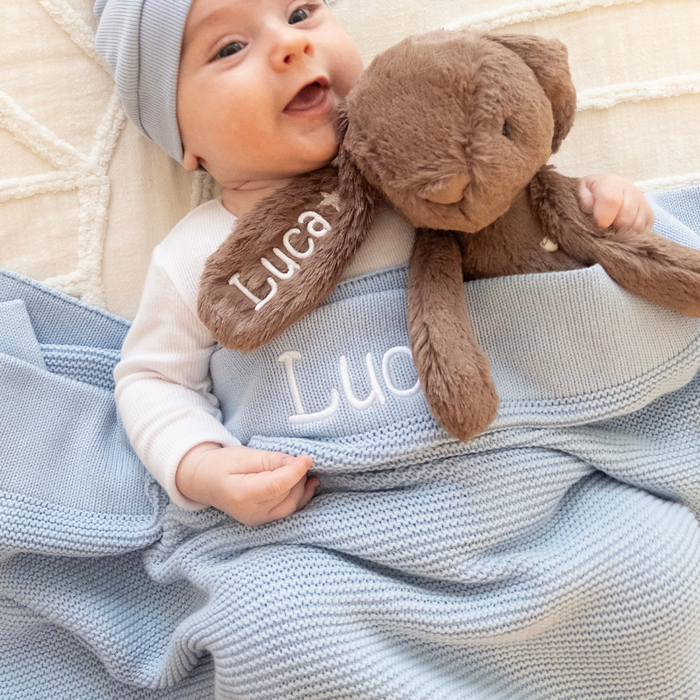 Personalised 100% Cotton Knit Baby Blanket - Powder Blue