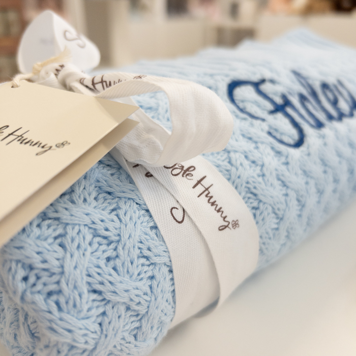 Snuggle Hunny - Personalised Knit Blanket | Baby Blue