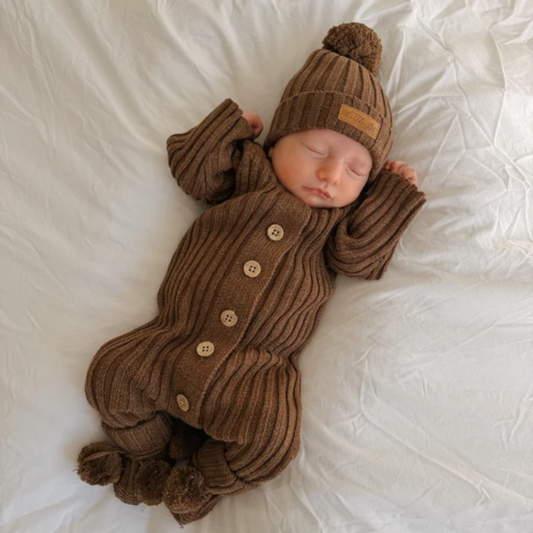 Little B's Knitted Cotton Rib Romper - Chocolate