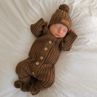 Little B's Knitted Cotton Rib Romper - Chocolate