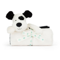 Personalised Jellycat Black & Cream Puppy Blankie 9x70x56cm (NEW)