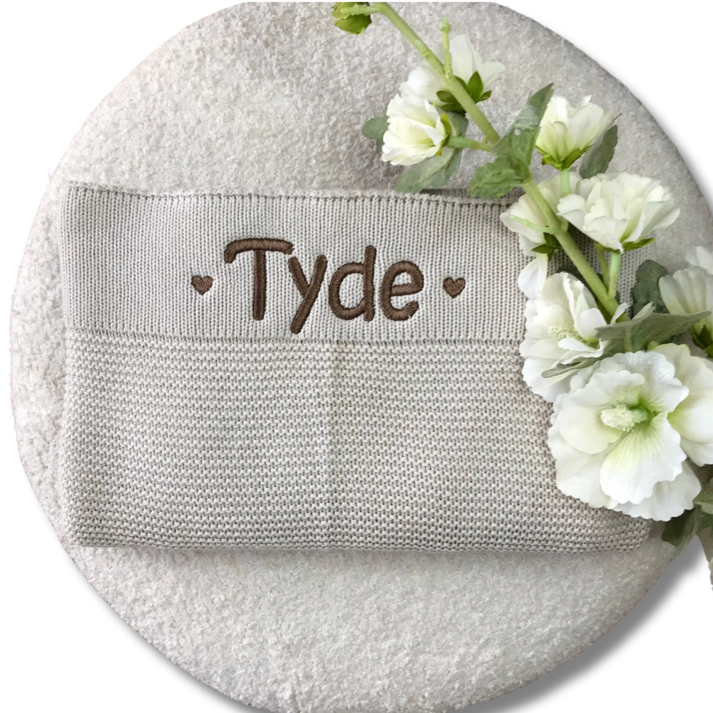 Personalised Baby Blanket Knitted Neutral Beige Stone Colour Australia