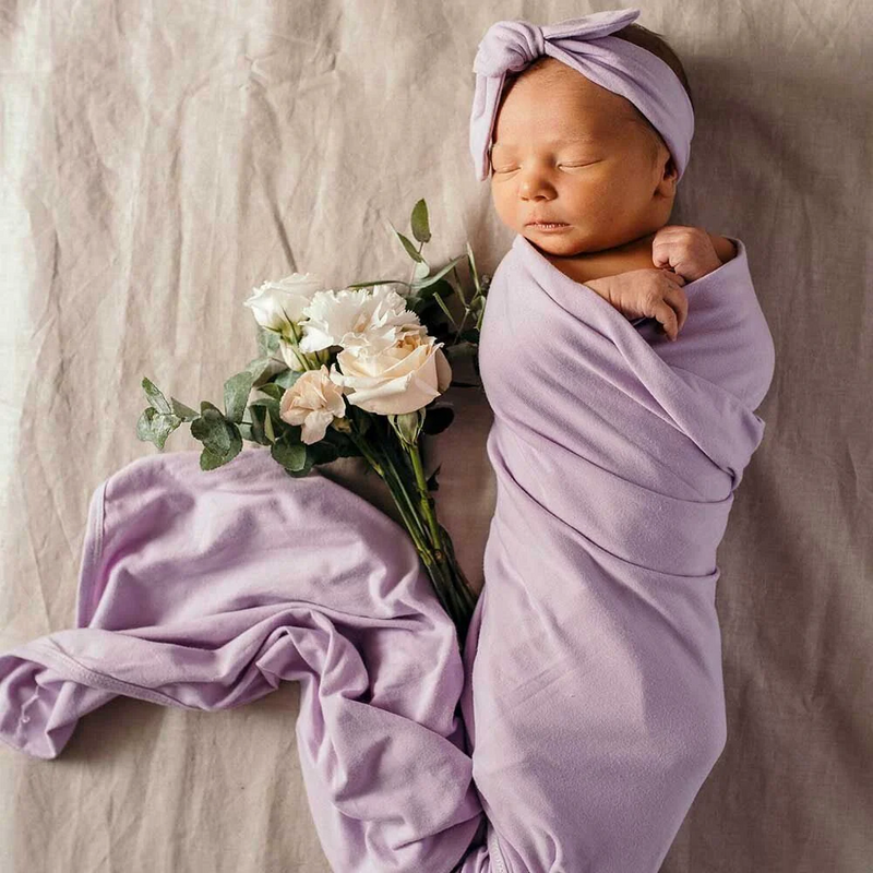 Snuggle Hunny Jersey Wrap & Topknot Set | Lilac
