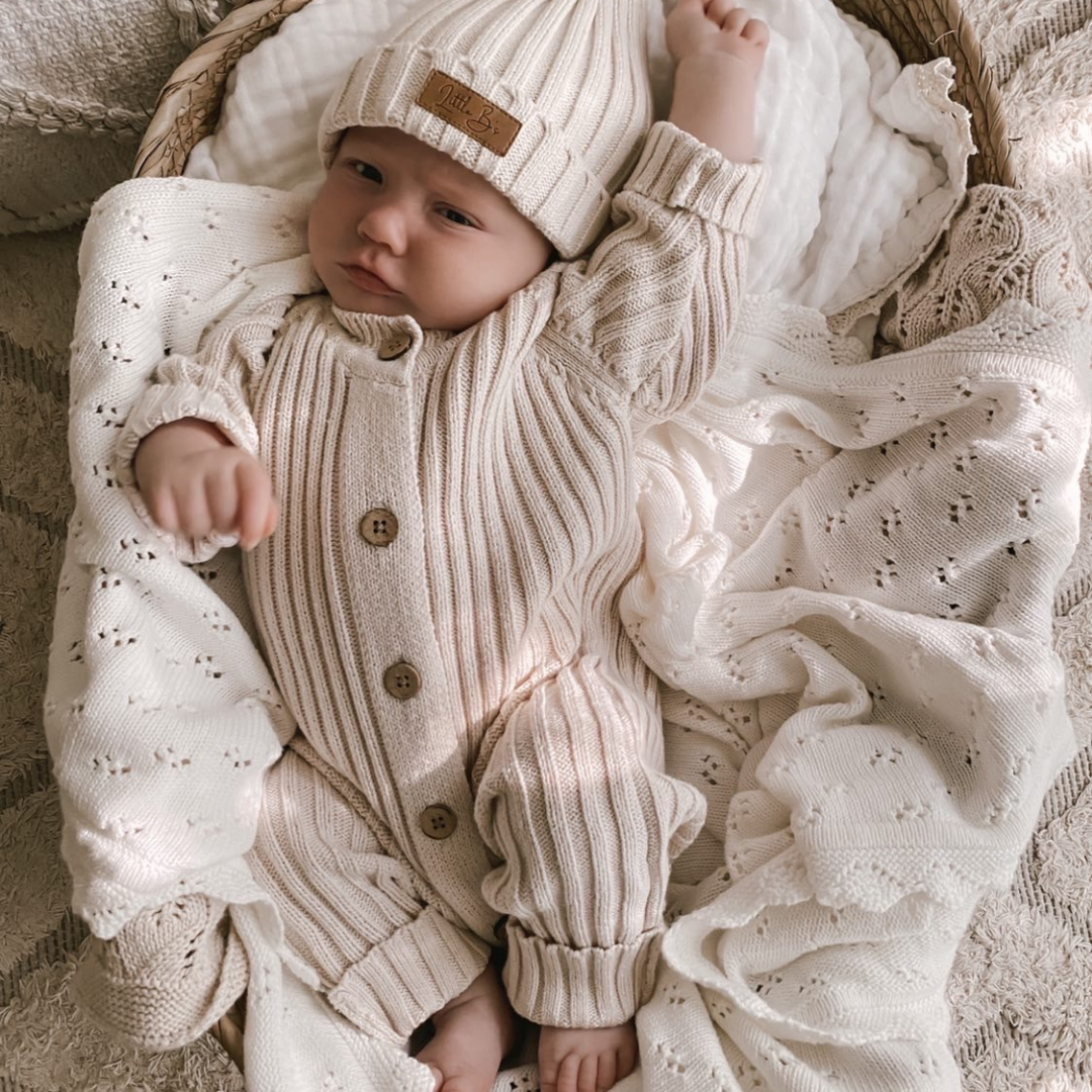 Little B's Knitted Cotton Rib Romper - Honey Milk