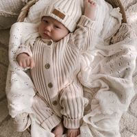 Little B's Knitted Cotton Rib Romper - Honey Milk