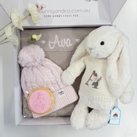 Personalised Stone Blanket & Jellycat Bunny Girl Hamper