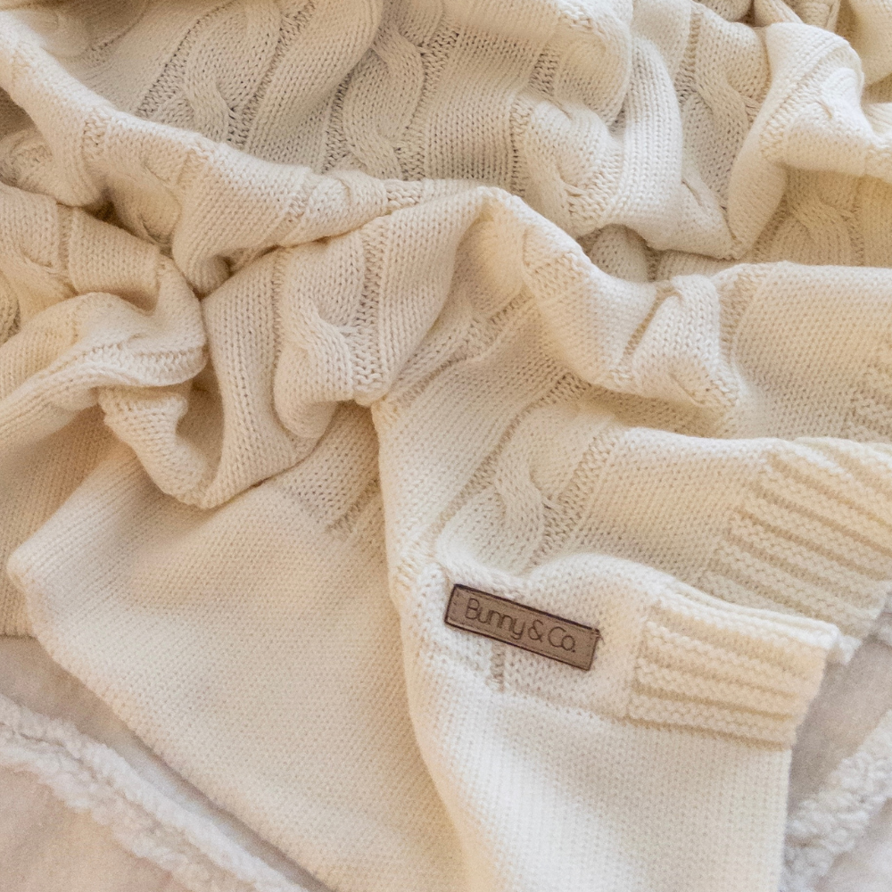 Personalised Caramel Bunny & Cream Cable Knit Blanket Baby Hamper