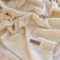 Personalised Caramel Bunny & Cream Cable Knit Blanket Baby Hamper