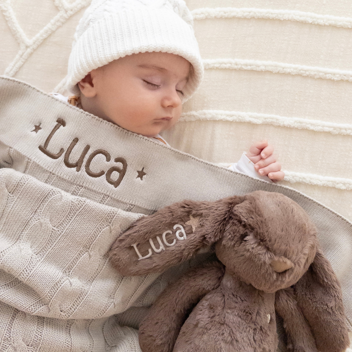 Personalised Cable Knit Baby Blanket - Stone