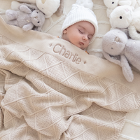 SAME-DAY Beige Bunny & Oatmeal Diamond Knit Blanket Baby Hamper