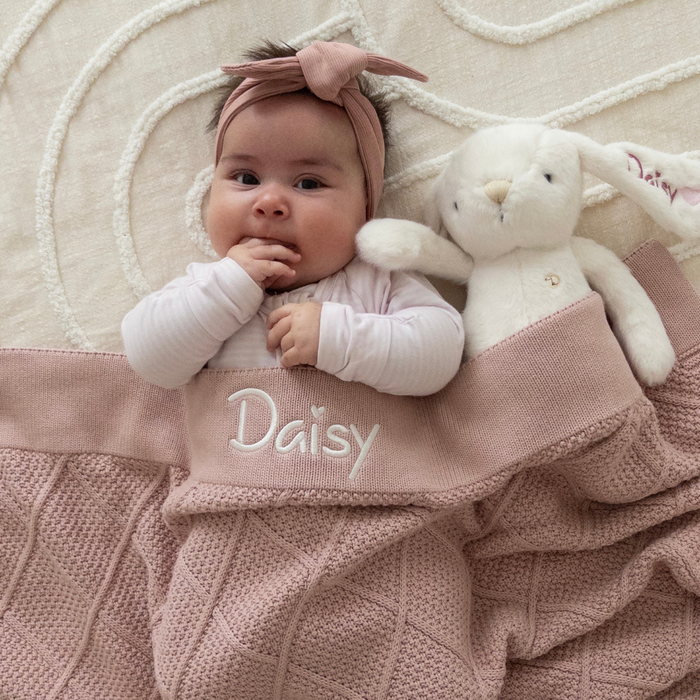 Personalised Diamond Knit Baby Blanket - Rosewater