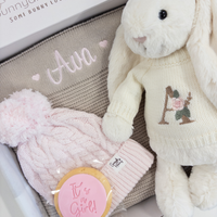 Personalised Stone Blanket & Jellycat Bunny Girl Hamper