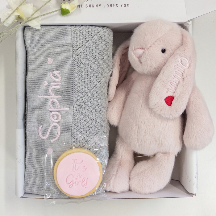 Personalised Bunny & Blanket Baby Gift Hamper - Blossom