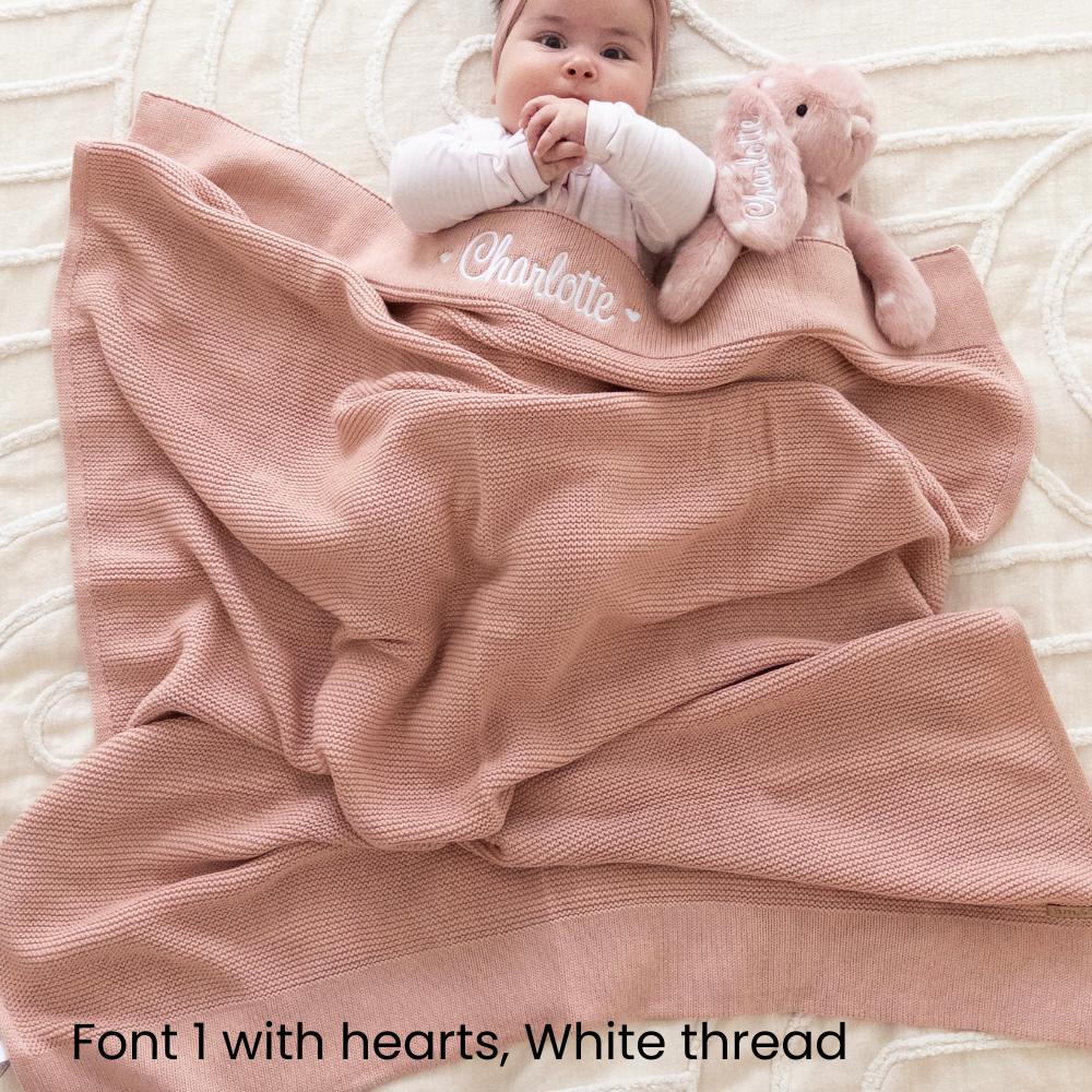Personalised 100% Cotton Knit Baby Blanket - Dusty Pink
