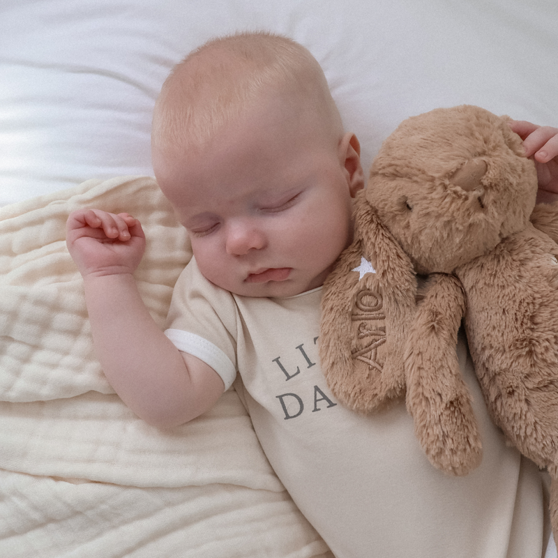 Personalised Diamond Knit Blanket & Bunny Hamper - Caramel