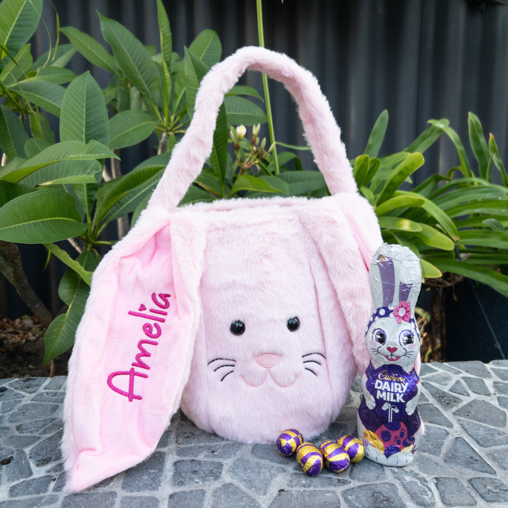 Personalised Easter Bunny Rabbit Basket - Pink