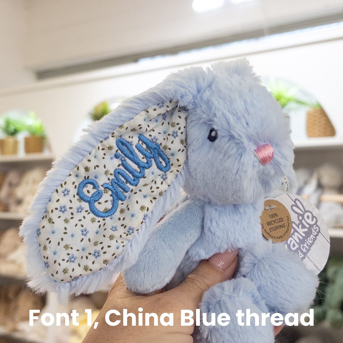 Personalised Tiny Blossom Bunnies 17cm - Blue