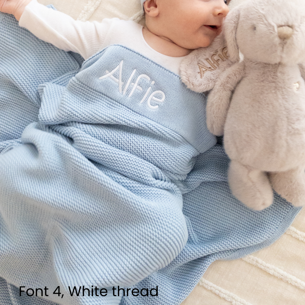 Personalised 100% Cotton Knit Baby Blanket - Powder Blue