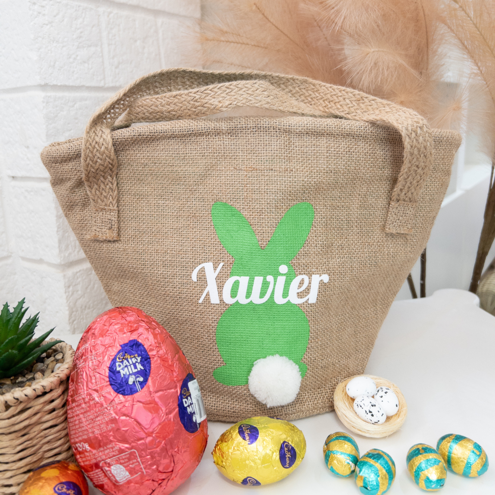 Personalised Easter Basket - Jute with Green Bunny