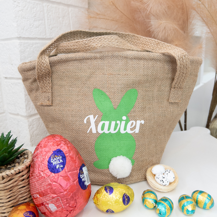 Personalised Easter Basket - Jute with Green Bunny