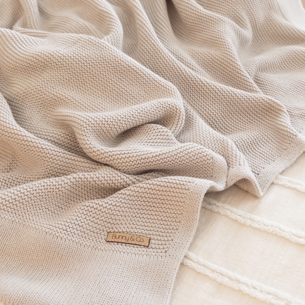 Personalised 100% Cotton Knit Baby Blanket - Stone