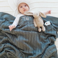 Personalised Cable Knit Baby Blanket - Forest