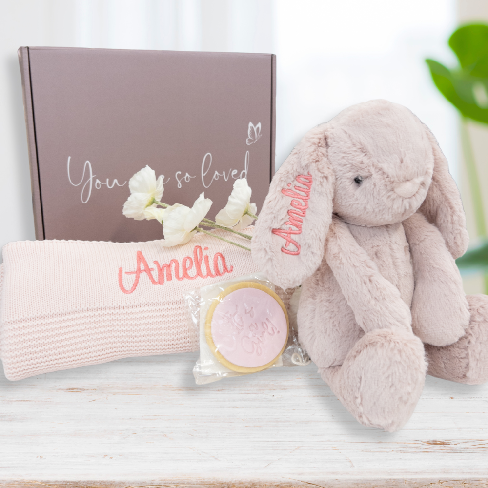 Personalised Blush Snuggle Bunny & Light Pink Blanket Gift Set