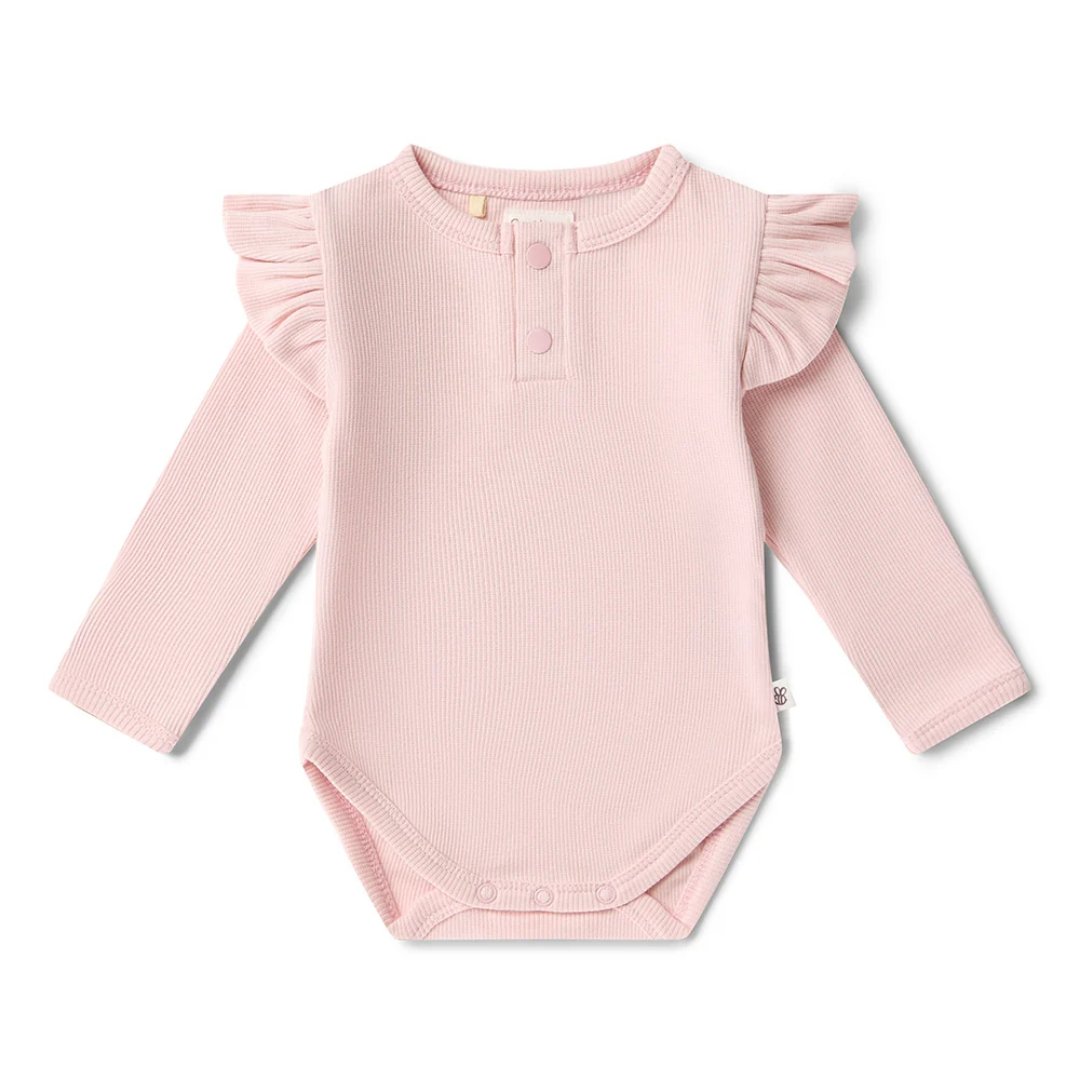 Snuggle Hunny Long Sleeve Organic Bodysuit with Frill - Baby Pink