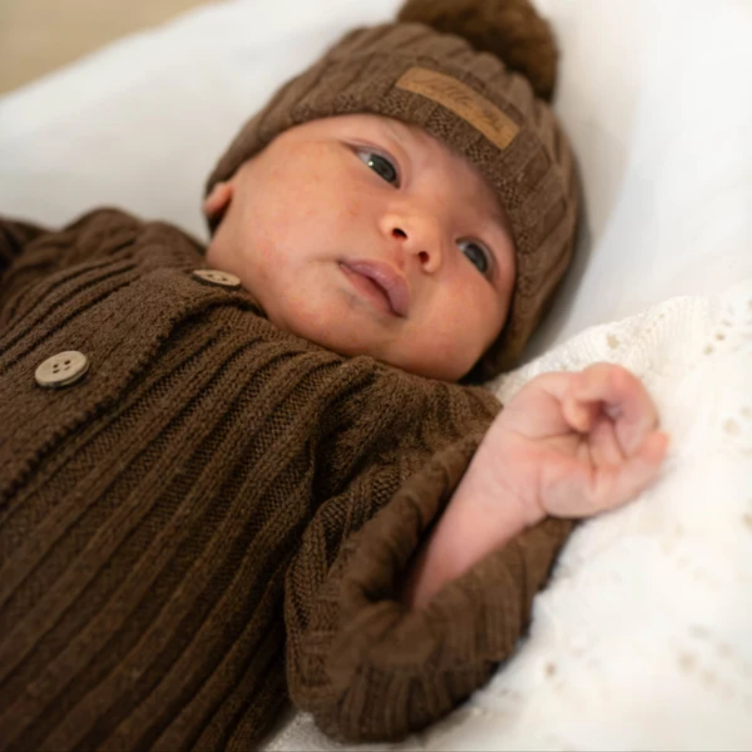Little B's Knitted Cotton Rib Beanie - Chocolate