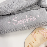 Personalised Diamond Knit Baby Blanket - Grey Marle
