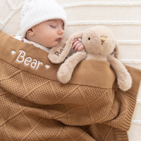 Personalised Diamond Knit Baby Blanket - Biscuit