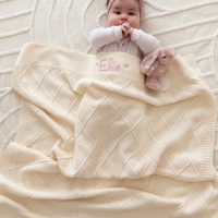 Personalised Diamond Knit Baby Blanket - Milk