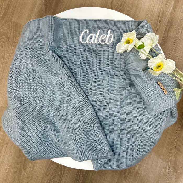 Personalised 100% Cotton Knit Baby Blanket - Duck Egg