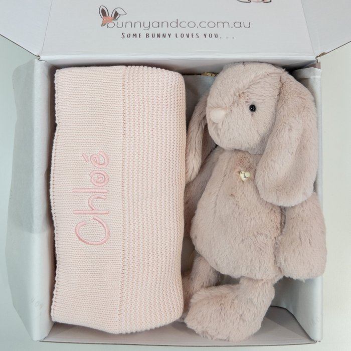 Personalised Blush Snuggle Bunny & Light Pink Blanket