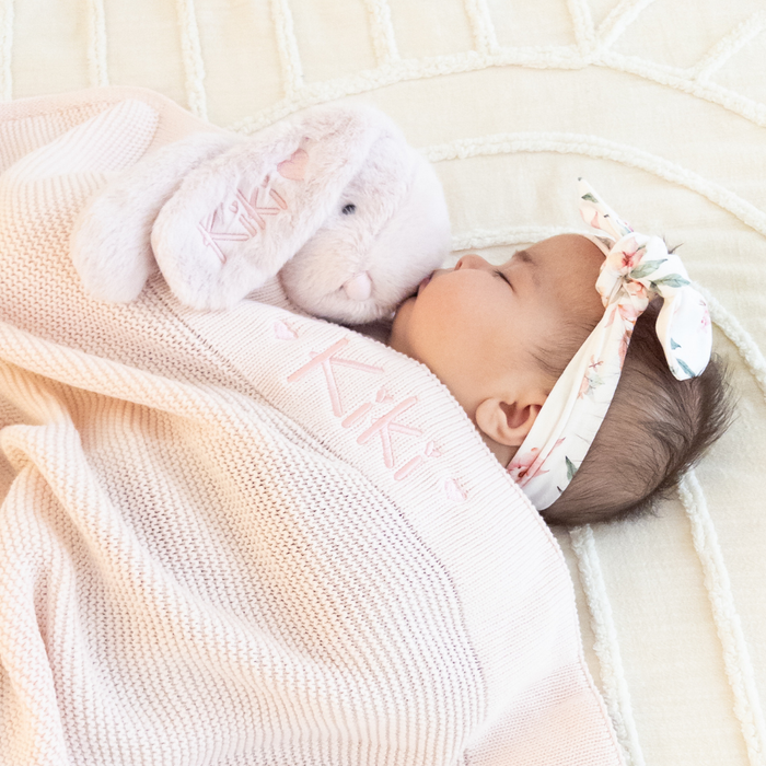 Personalised 100% Cotton Knit Baby Blanket - Light Pink