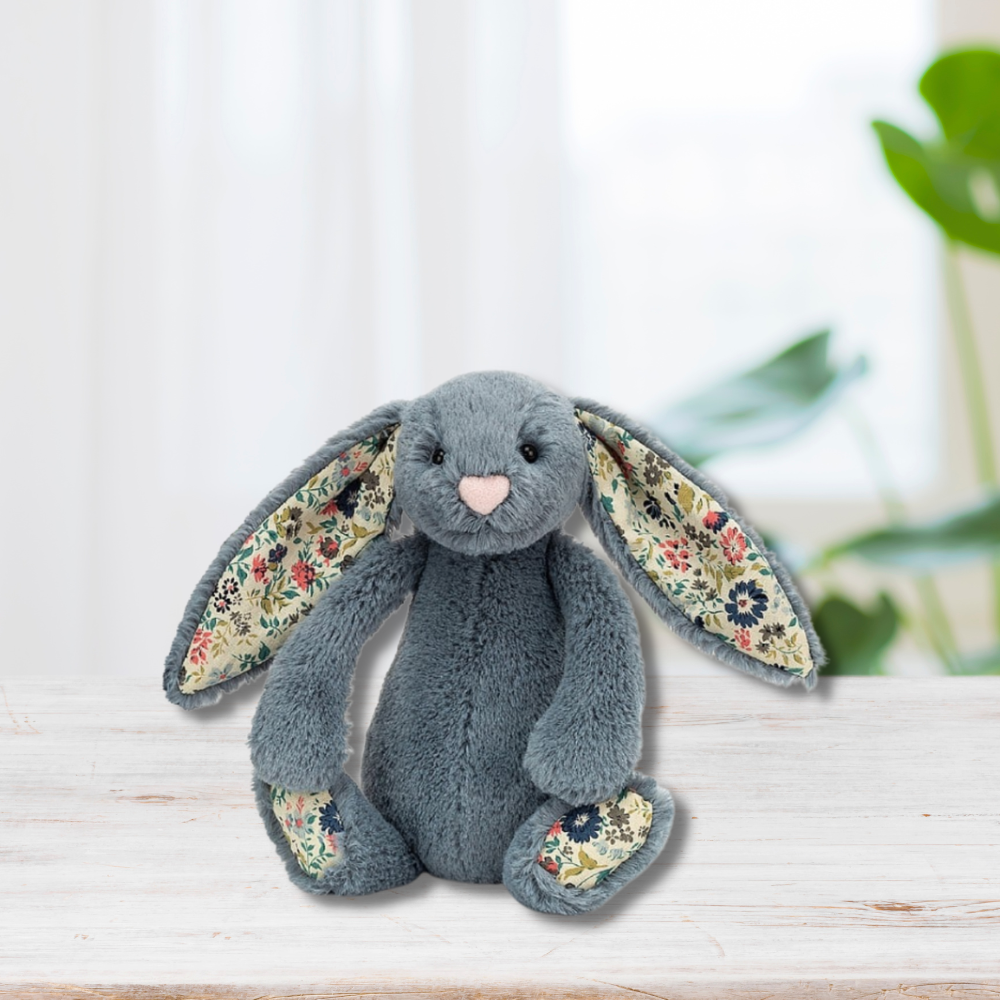 Personalised Jellycat Bunny SMALL - Dusky Blue Blossom