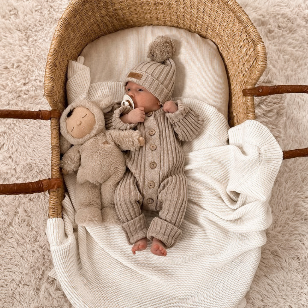 Little B's Knitted Cotton Rib Romper - Oak