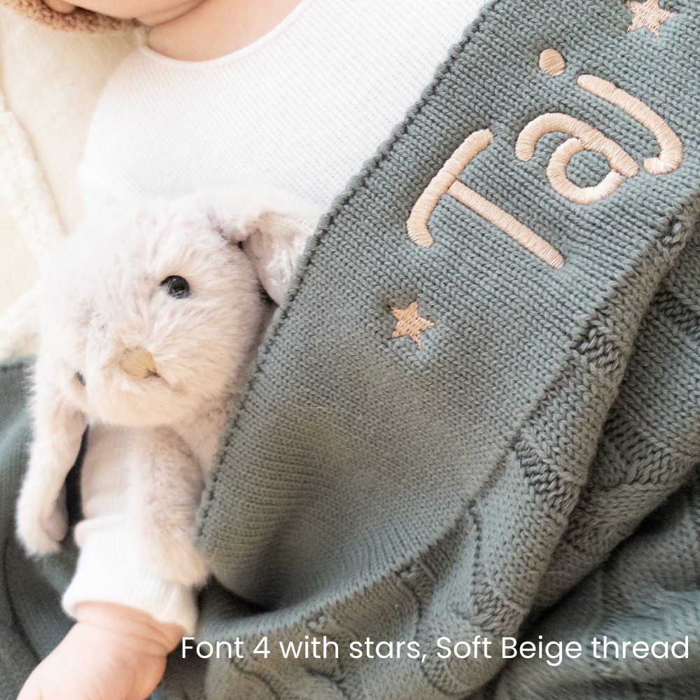 Personalised Cable Knit Baby Blanket - Forest