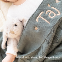 Personalised Cable Knit Baby Blanket - Forest