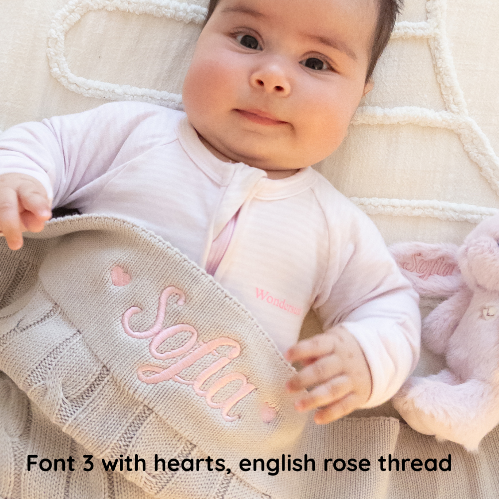 Personalised Cable Knit Baby Blanket - Stone