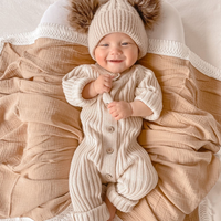 Little B's Knitted Cotton Rib Romper - Honey Milk