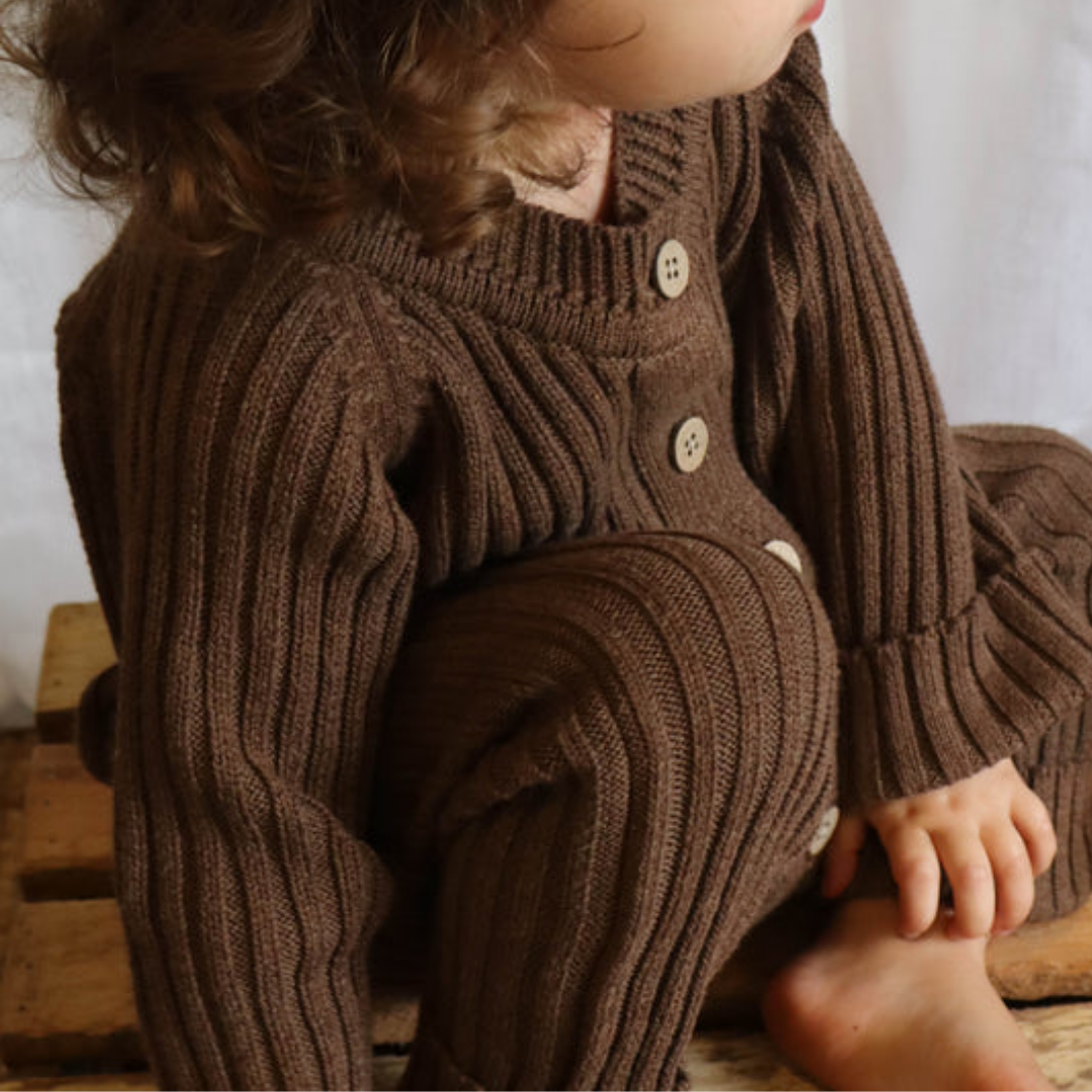 Little B's Knitted Cotton Rib Romper - Chocolate