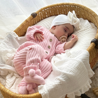 Little B's Knitted Cotton Rib Romper - Pink