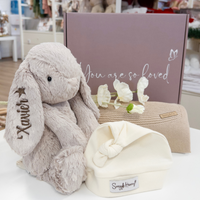 Personalised Beige Snuggle Bunny & Beige Knit Blanket Gift Set